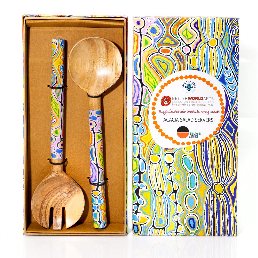 ACACIA SALAD SERVERS FANCY BOX - Servers Length : 25cm-JWA628