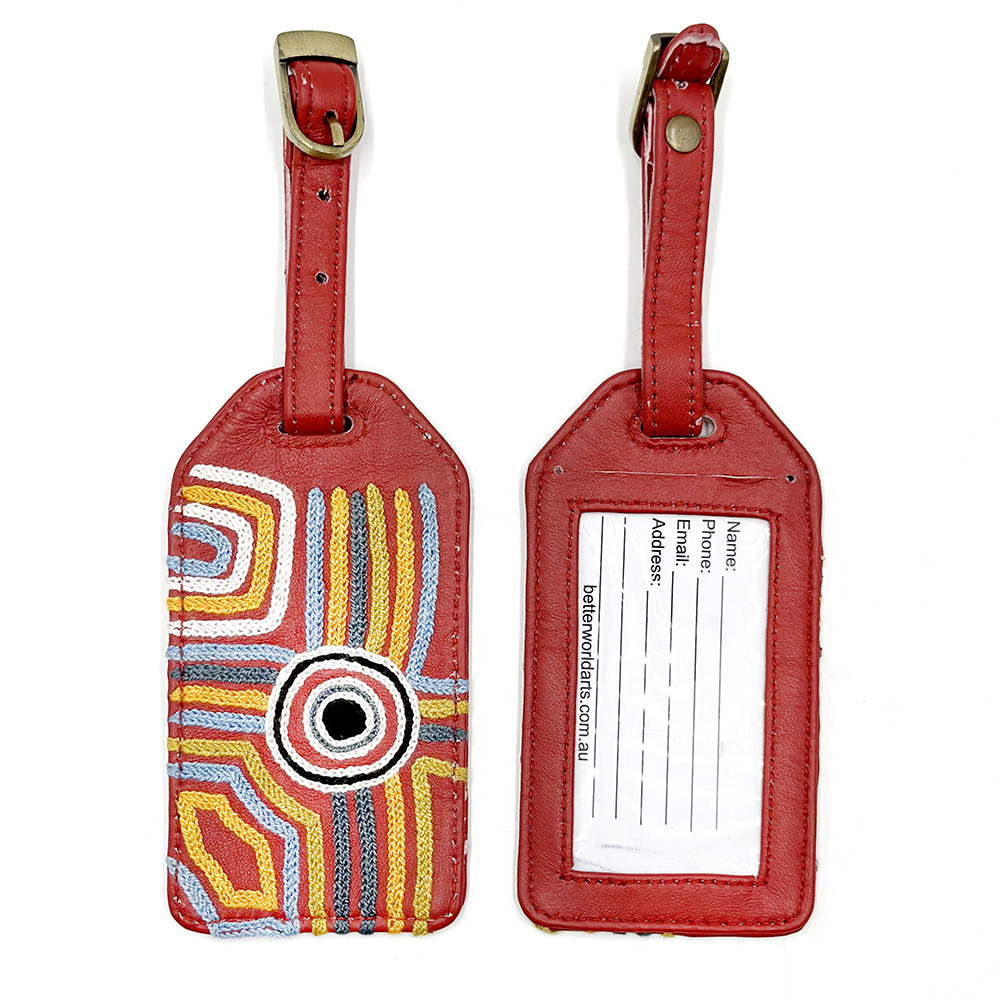 Leather Luggage Tag Embroidered - 13.5 x 7cm -MAB665