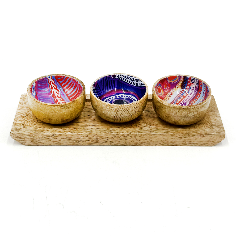 Tiny Bowls - Set of 3 - Platter: 23x7.5x2 cm, Bowls: L 6.5, H 3.5 cm-MNM619