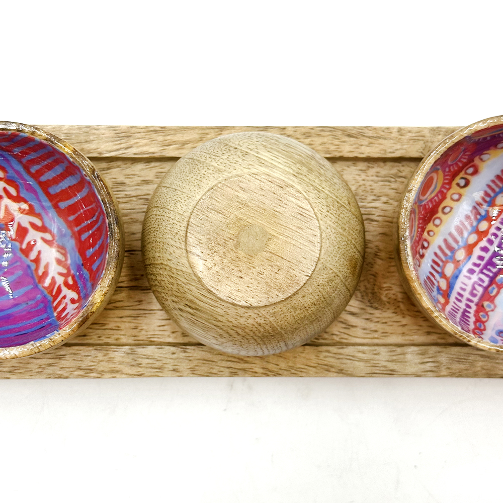 Tiny Bowls - Set of 3 - Platter: 23x7.5x2 cm, Bowls: L 6.5, H 3.5 cm-MNM619