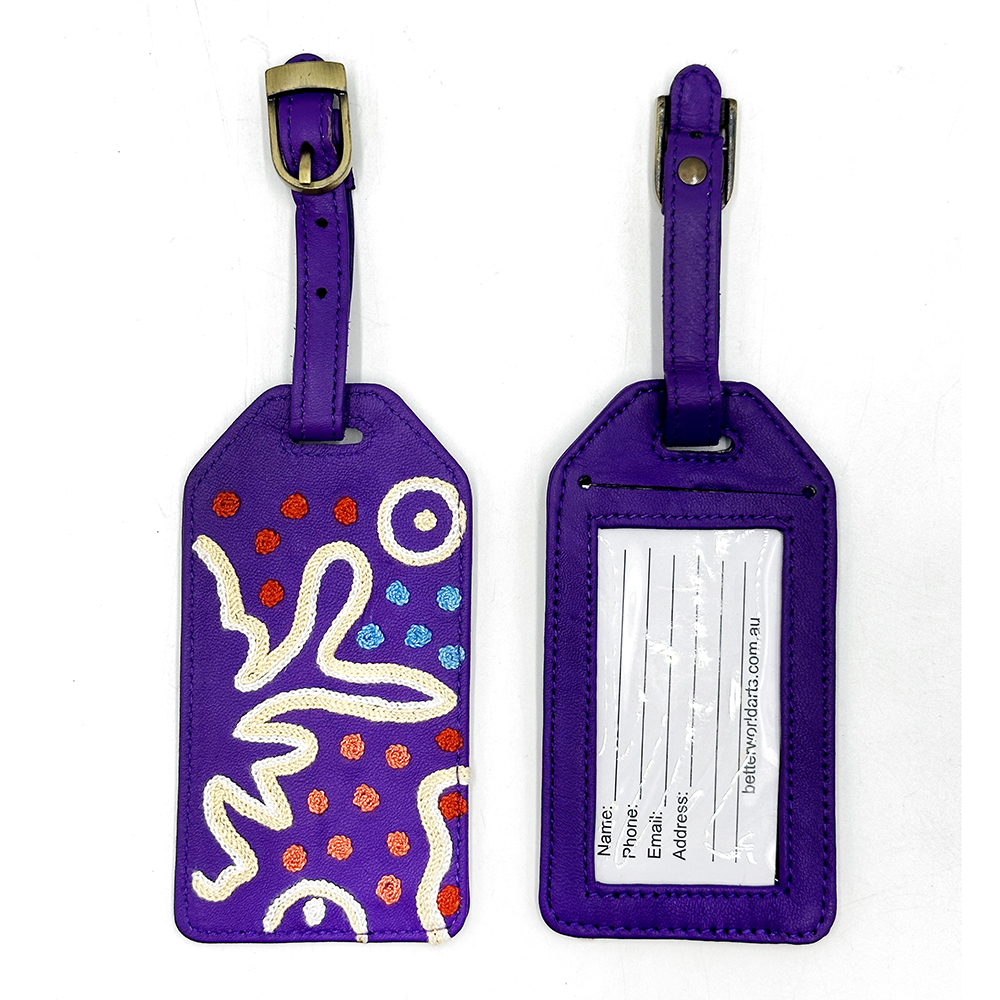 Leather Luggage Tag Embroidered - 13.5 x 7cm -PST604