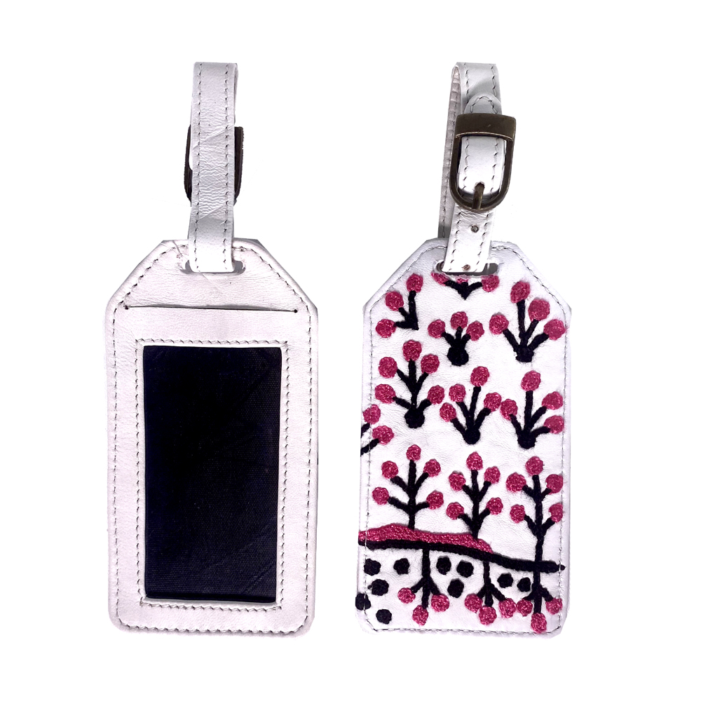 Leather Luggage Tag Embroidered - 13.5 x 7cm -RFL637
