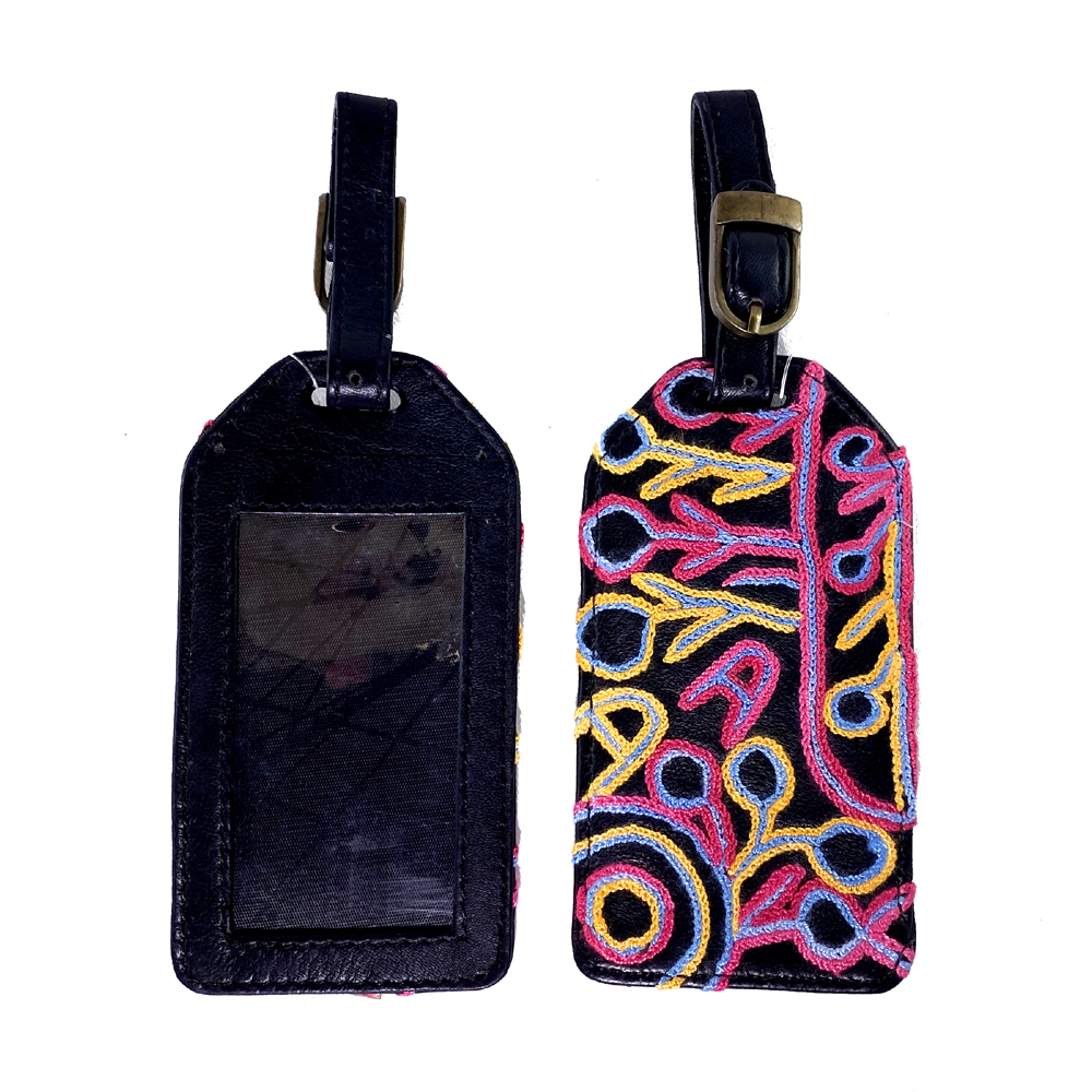 Leather Luggage Tag Embroidered - 13.5 x 7cm -THU607