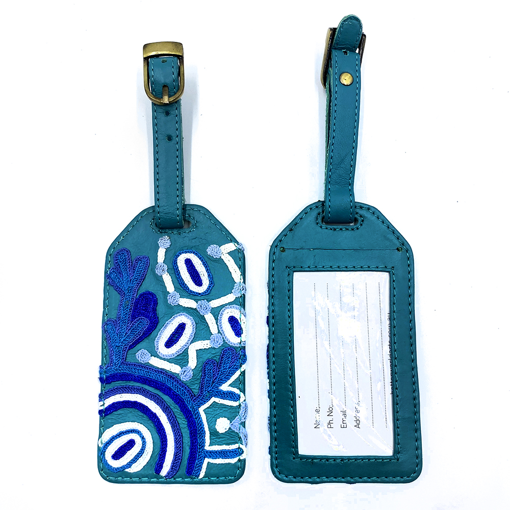 Leather Luggage Tag Embroidered - 13.5 x 7cm -THU608
