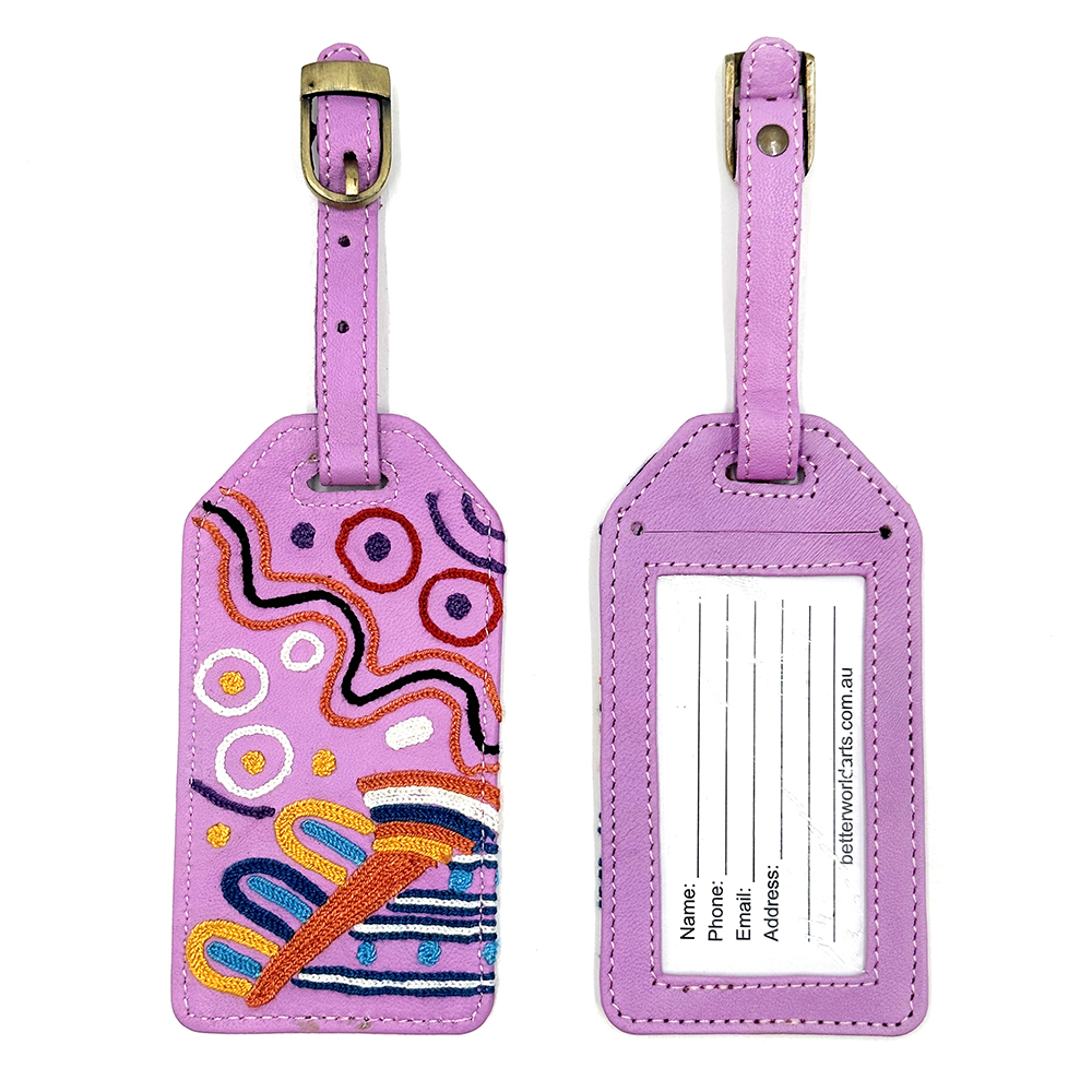 Leather Luggage Tag Embroidered - 13.5 x 7cm -AAD777
