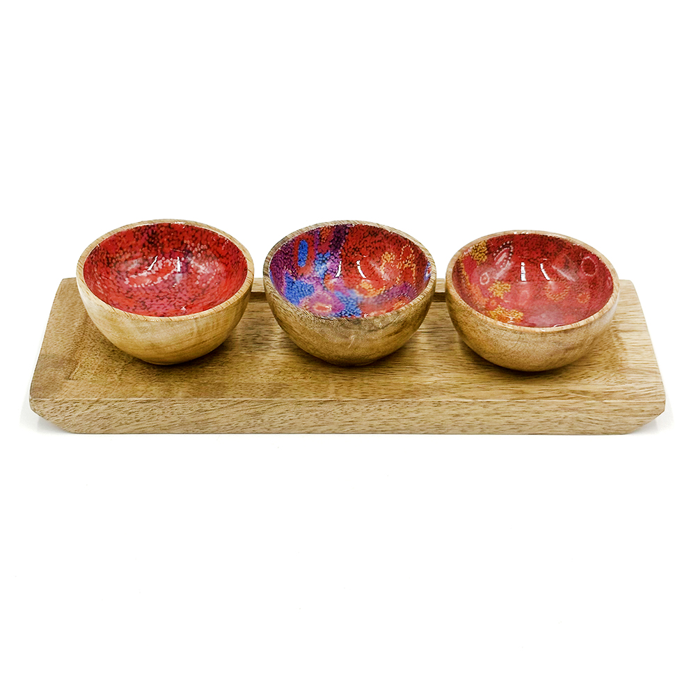 Tiny Bowls - Set of 3 - Platter: 23x7.5x2 cm, Bowls: L 6.5, H 3.5 cm-AAD902