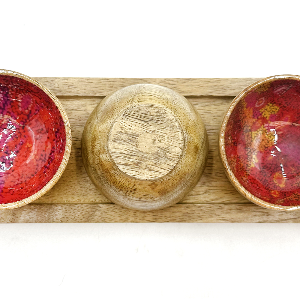 Tiny Bowls - Set of 3 - Platter: 23x7.5x2 cm, Bowls: L 6.5, H 3.5 cm-AAD902