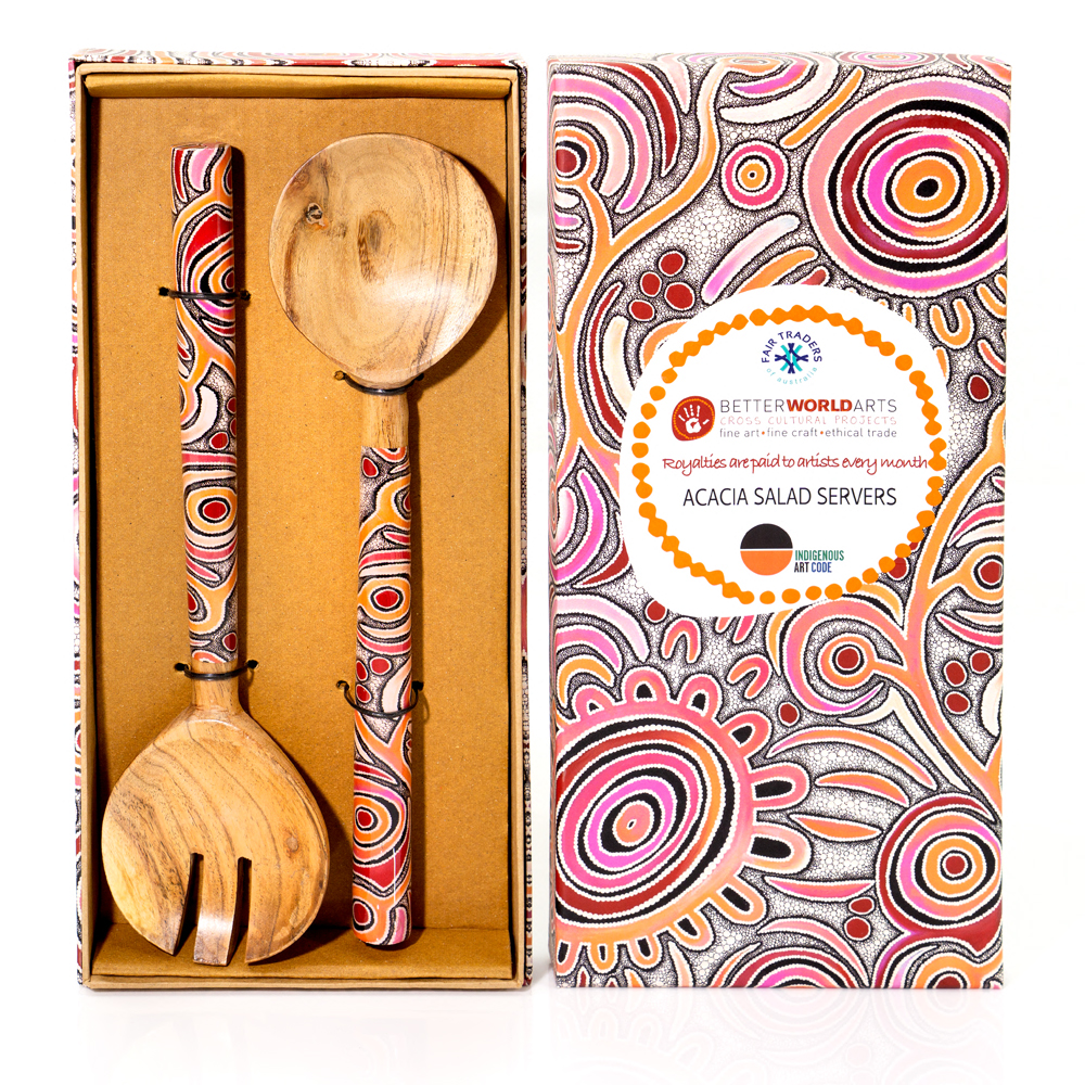 ACACIA SALAD SERVERS FANCY BOX - Servers Length : 25cm-BGD785