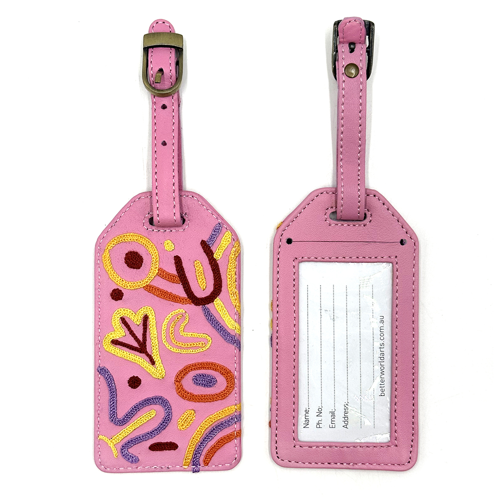 Leather Luggage Tag Embroidered - 13.5 x 7cm -CVA714