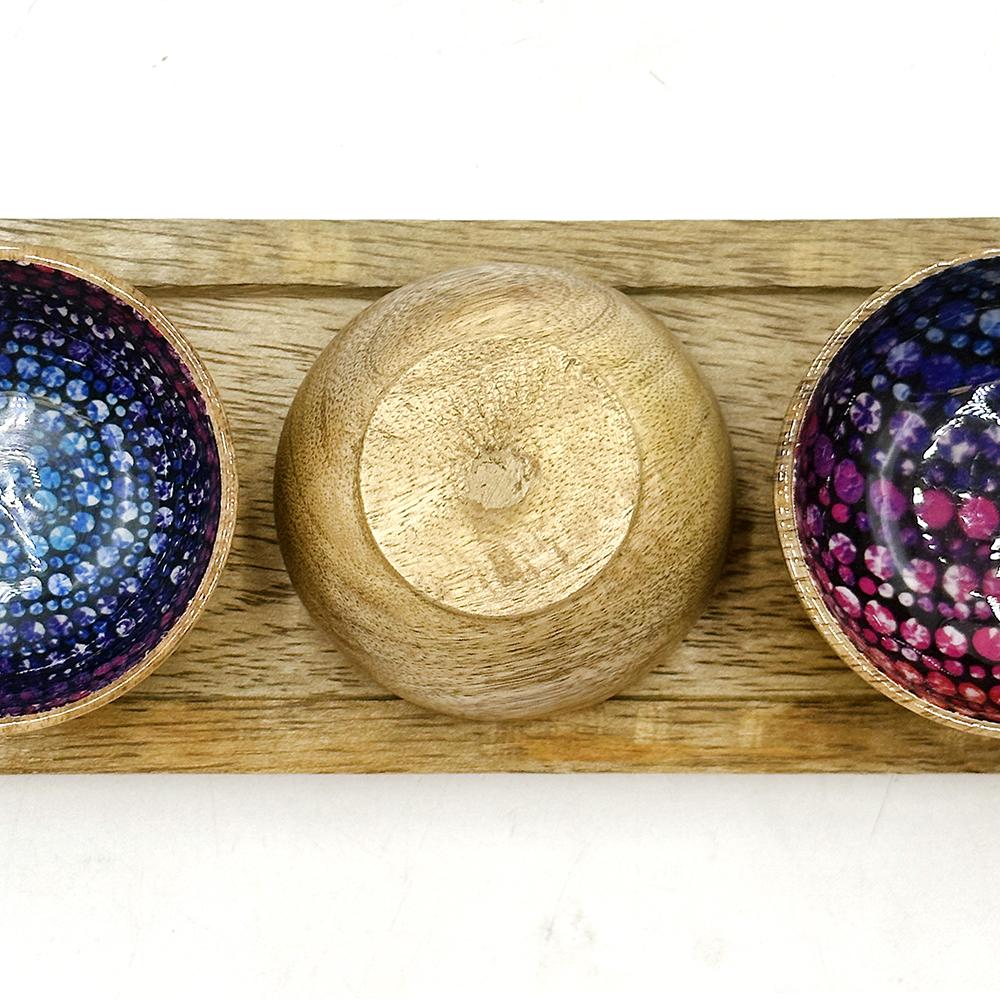 Tiny Bowls - Set of 3 - Platter: 23x7.5x2 cm, Bowls: L 6.5, H 3.5 cm-OWI766