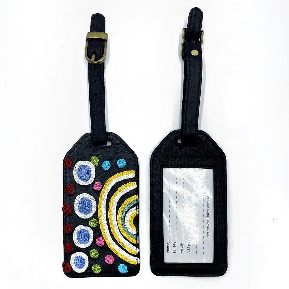 Leather Luggage Tag Embroidered - 13.5 x 7cm -YHE736