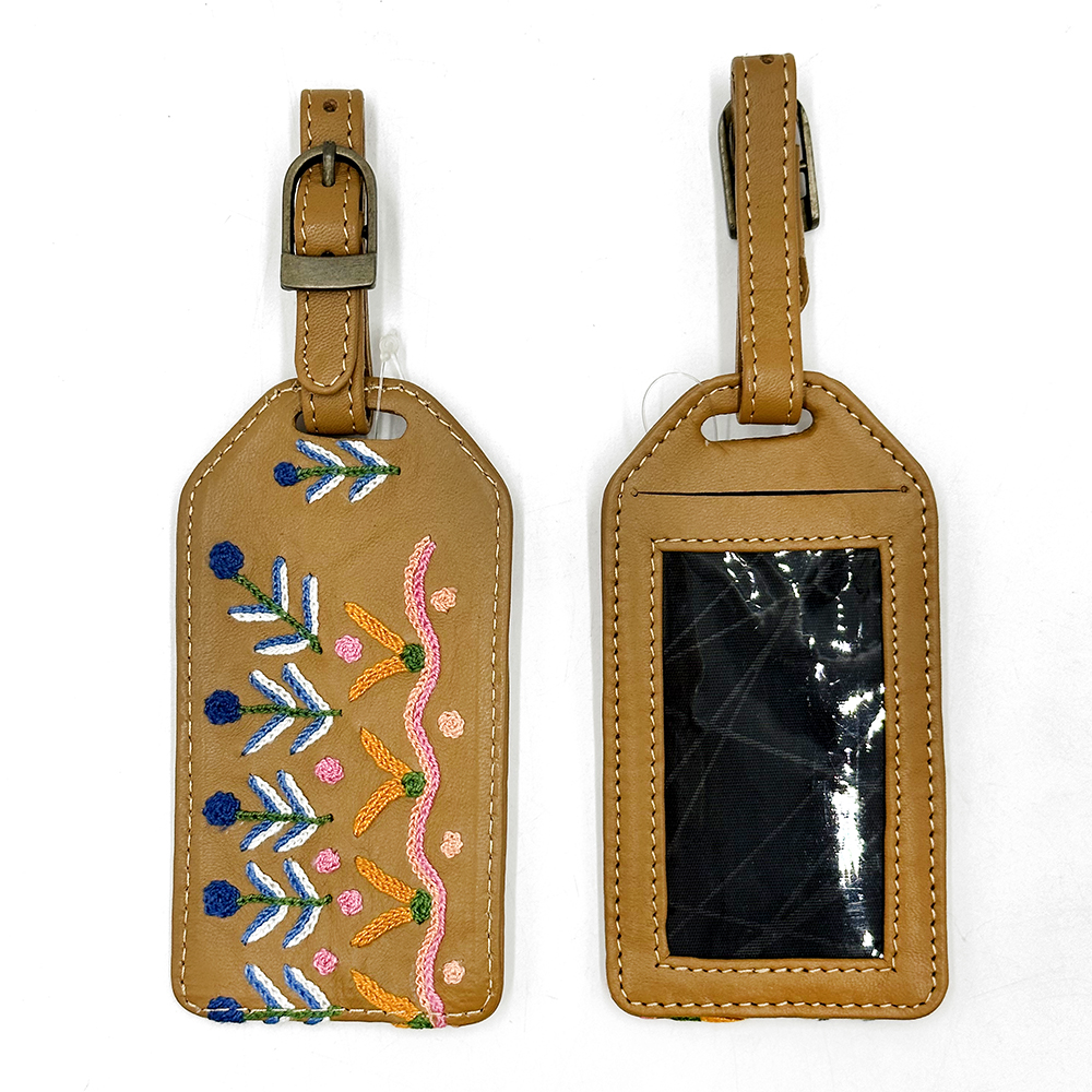 Leather Luggage Tag Embroidered - 13.5 x 7cm -ROR416