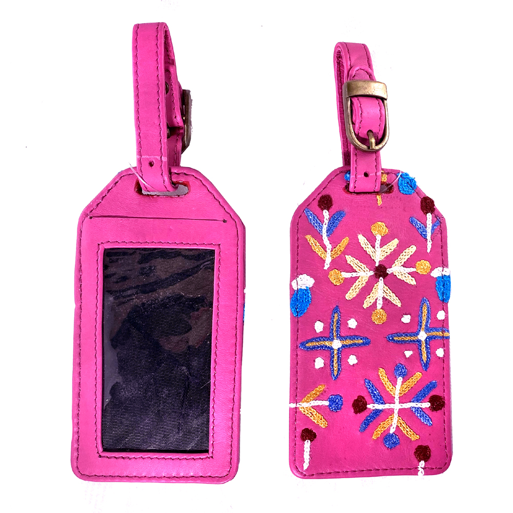 Leather Luggage Tag Embroidered - 13.5 x 7cm -ROR417