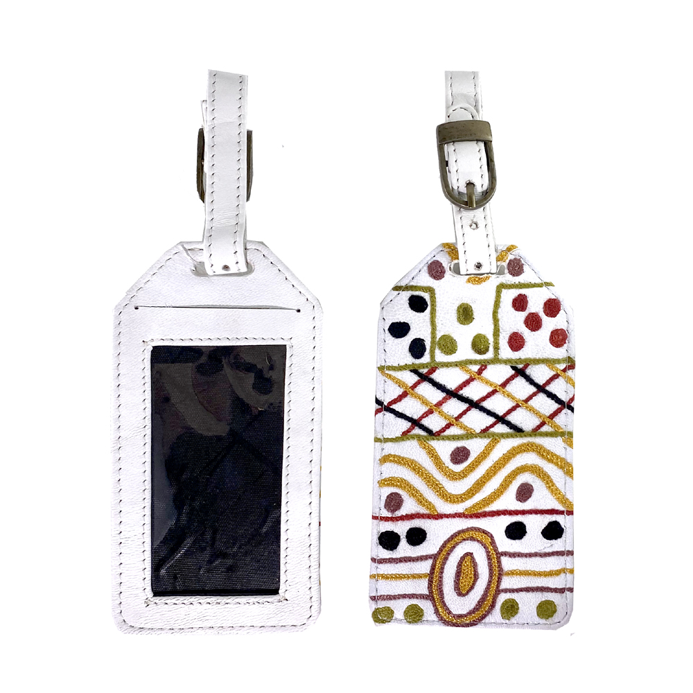 Leather Luggage Tag Embroidered - 13.5 x 7cm -JPA145