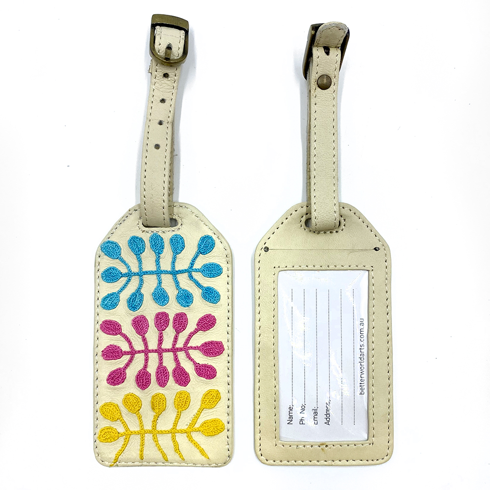 Leather Luggage Tag Embroidered - 13.5 x 7cm -MNA320