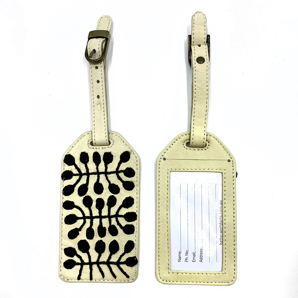 Leather Luggage Tag Embroidered - 13.5 x 7cm -MNB320